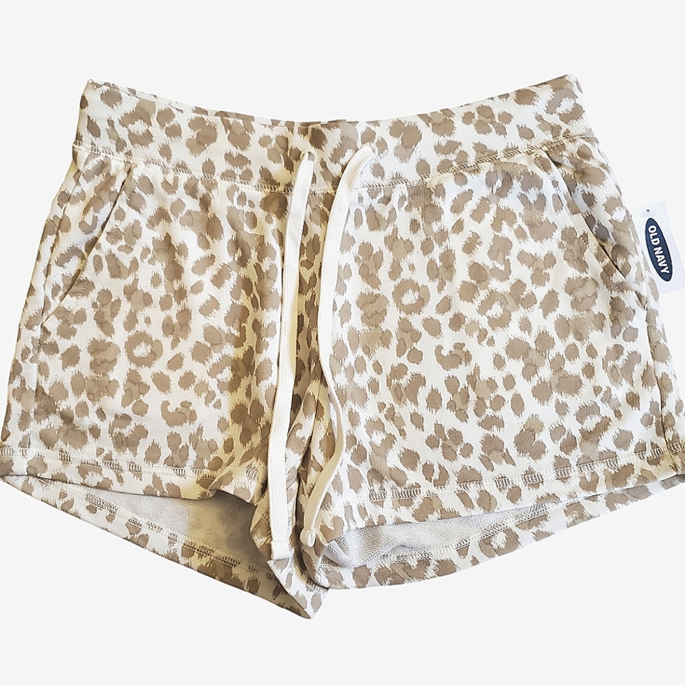 NWT Old Navy Animal Print Khaki Beige & Cream Drawstring Waist Shorts Women's XS